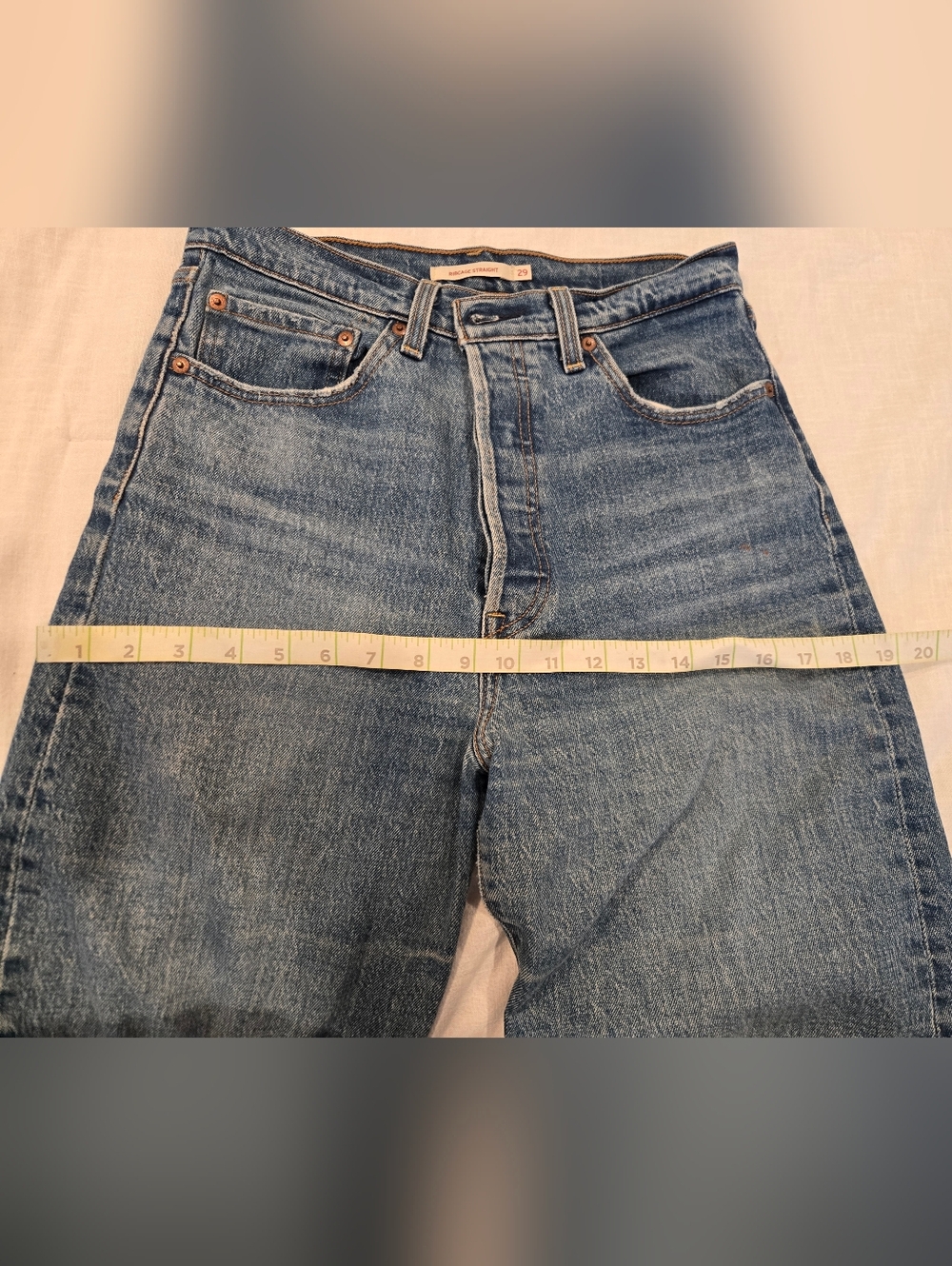 Levi’s Ribcage Straight Jeans Size 29 High Rise Button Fly Blue Denim Mom Jean - Picture 10 of 12